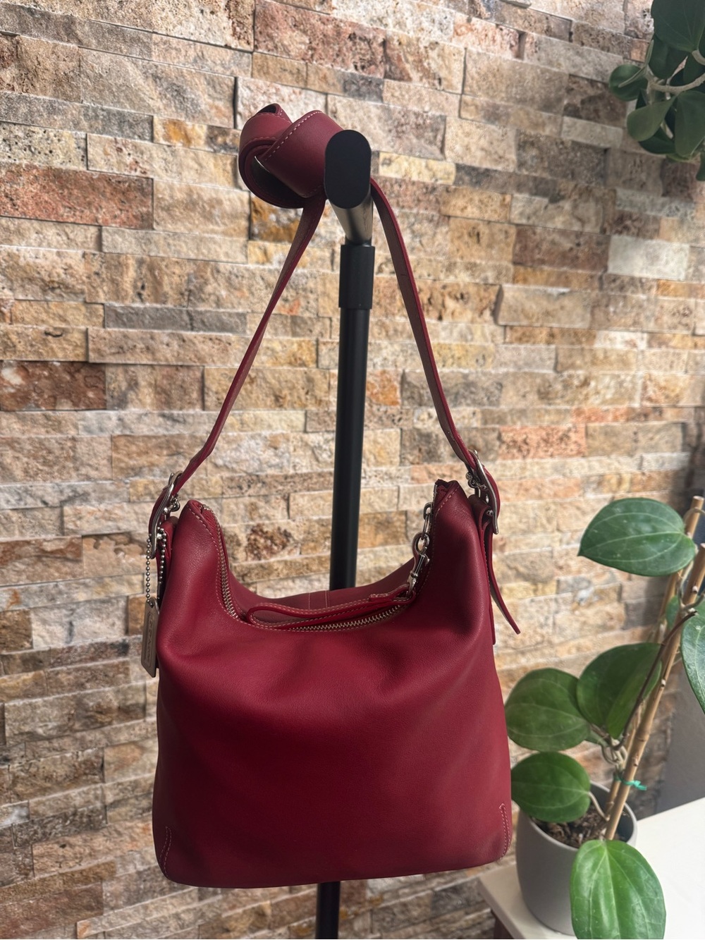 Vintage Coach Leather Slim Burgundy Duffle Crossbody Shoulder Bag
